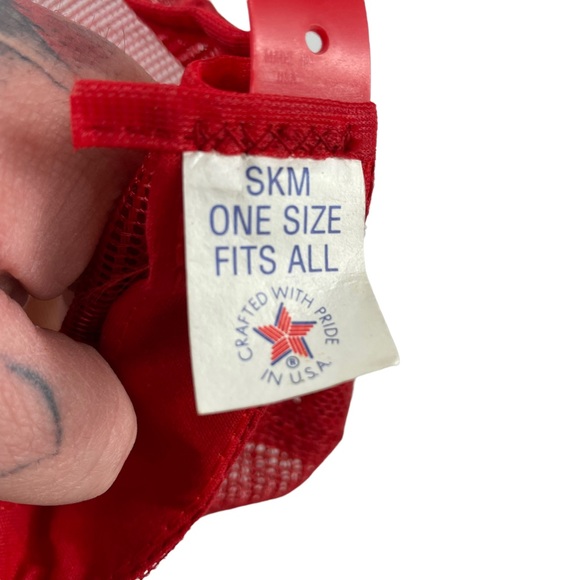 Vintage Firestone USA Made SnapBack Trucker Hat Embroidered Bill Red White Crisp - Picture 16 of 16